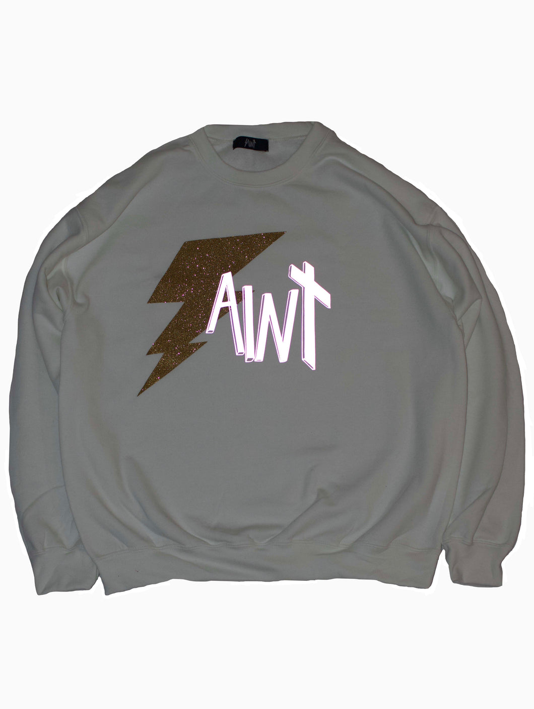 White Lightning Bolt Logo Crewneck
