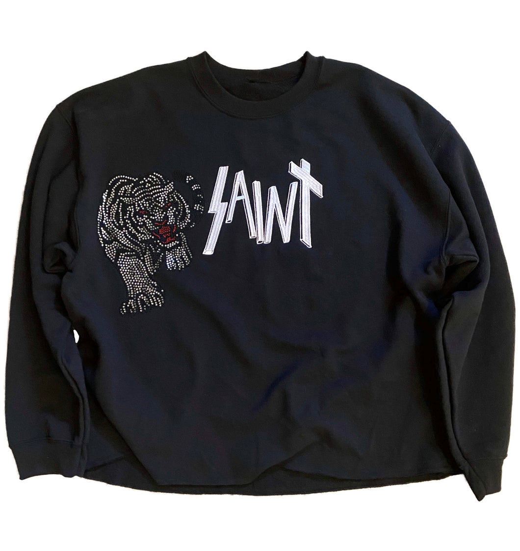 Oversized Black Rhinestone Tiger Crewneck