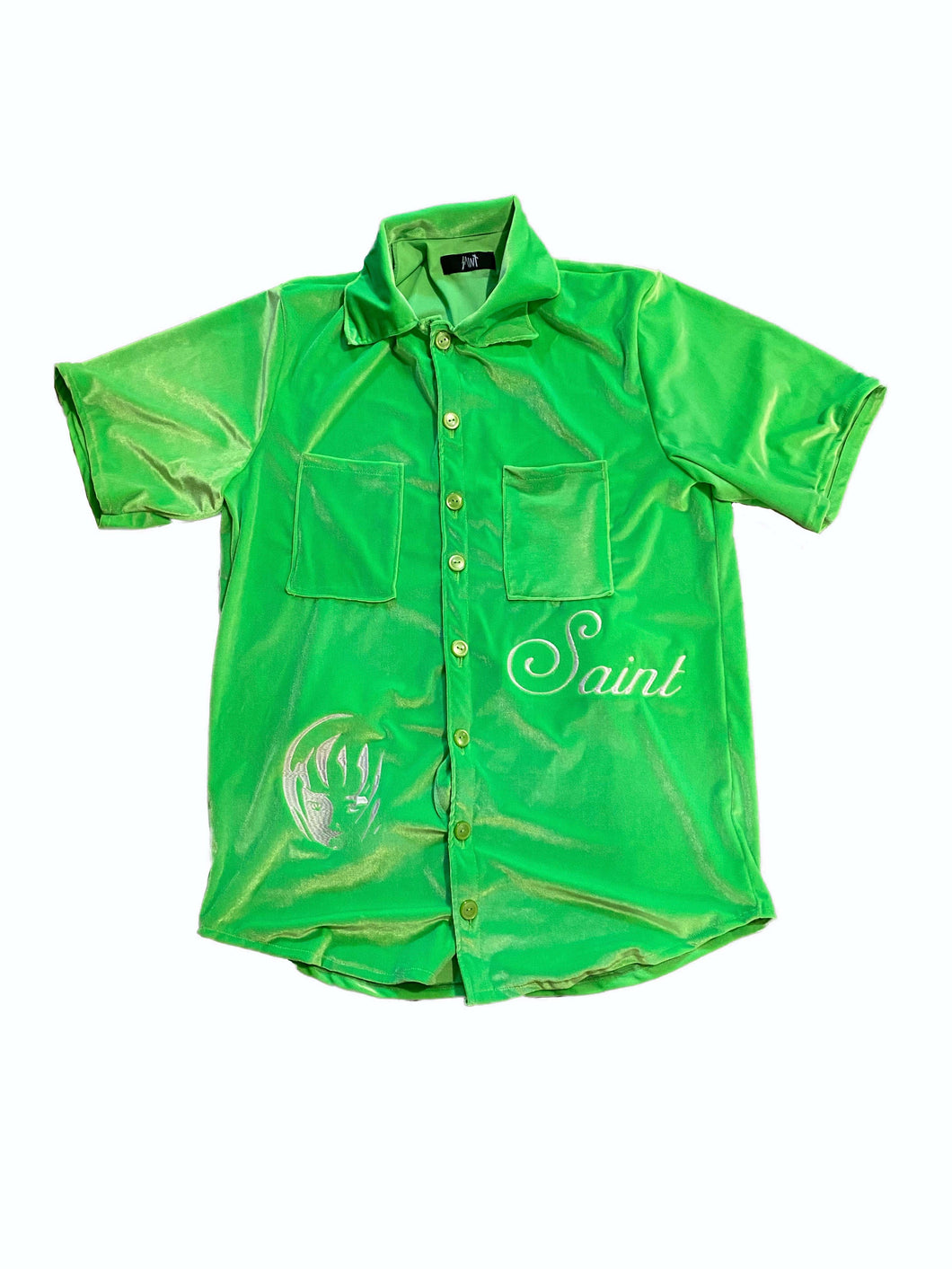 Slime Green Cursive Velour ButtonDown