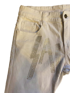 Classic Logo Pure White Rhinestone Denim