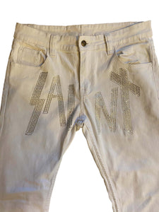 Classic Logo Pure White Rhinestone Denim