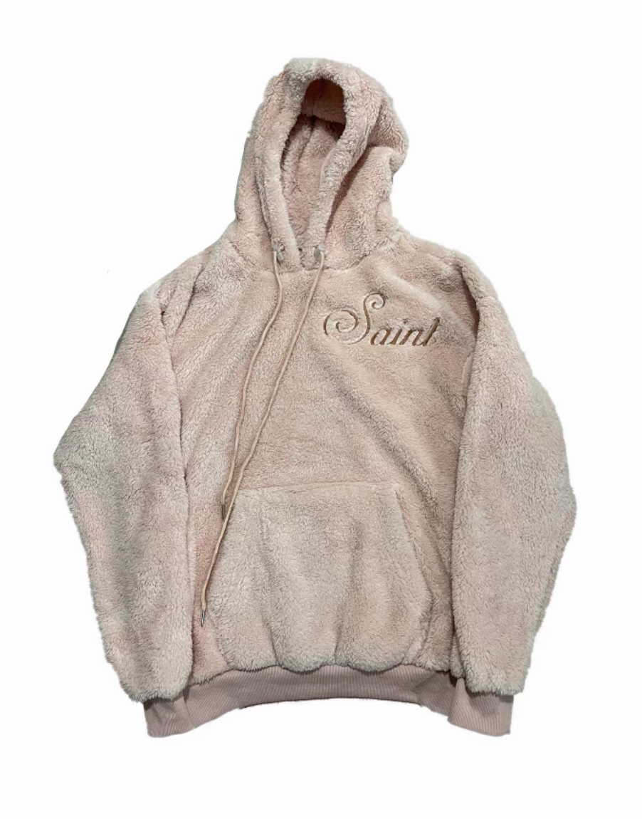 Baby Pink Sherpa Script Hoodie