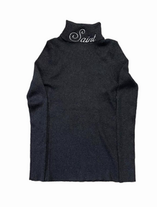Womens Iron Grey Embroider Neck Sweater